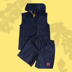 Hooded Sleeveless Denim Shirt and Shorts
